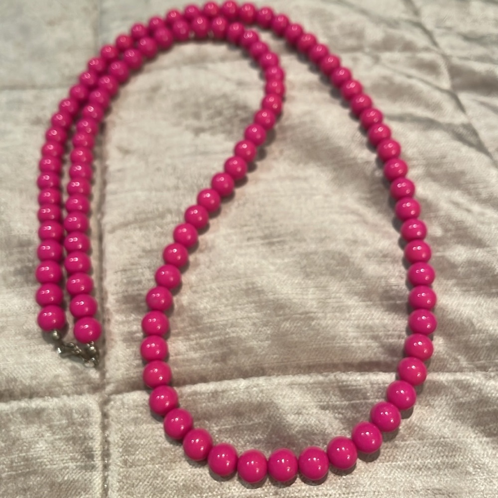 80’s Vibrant Pink Beaded Necklace Jewelry 20” Vintage - Picture 2 of 4